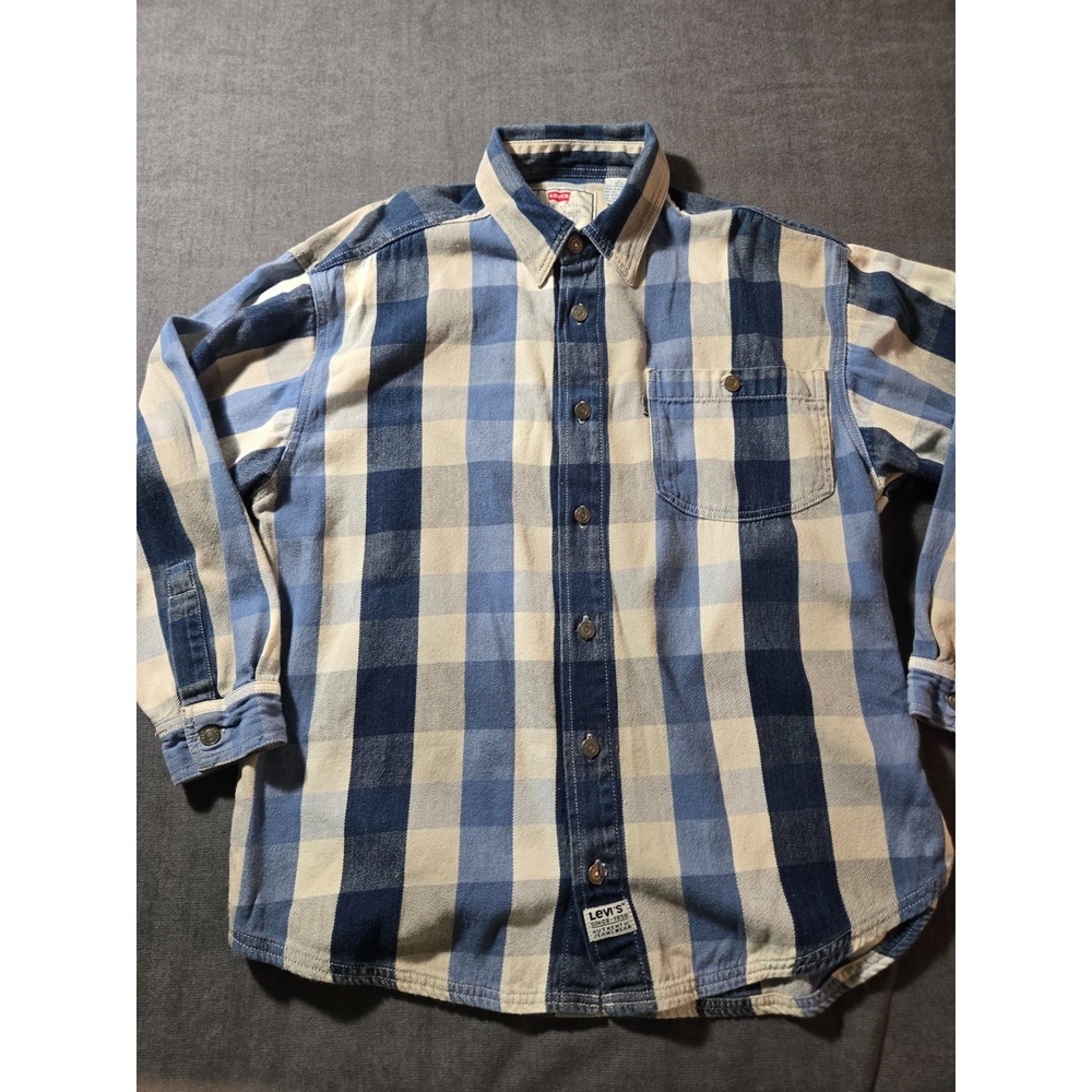 Levi's SilverTab Vintage Shirt Mens Large Blue Plaid Long Sleeve Metal Buttons